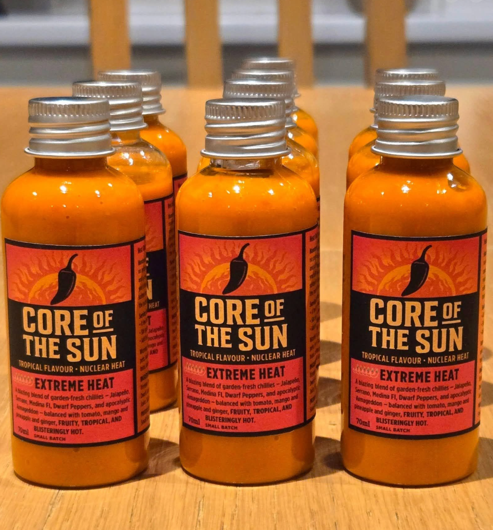 Core of the Sun chilli sauce bottles